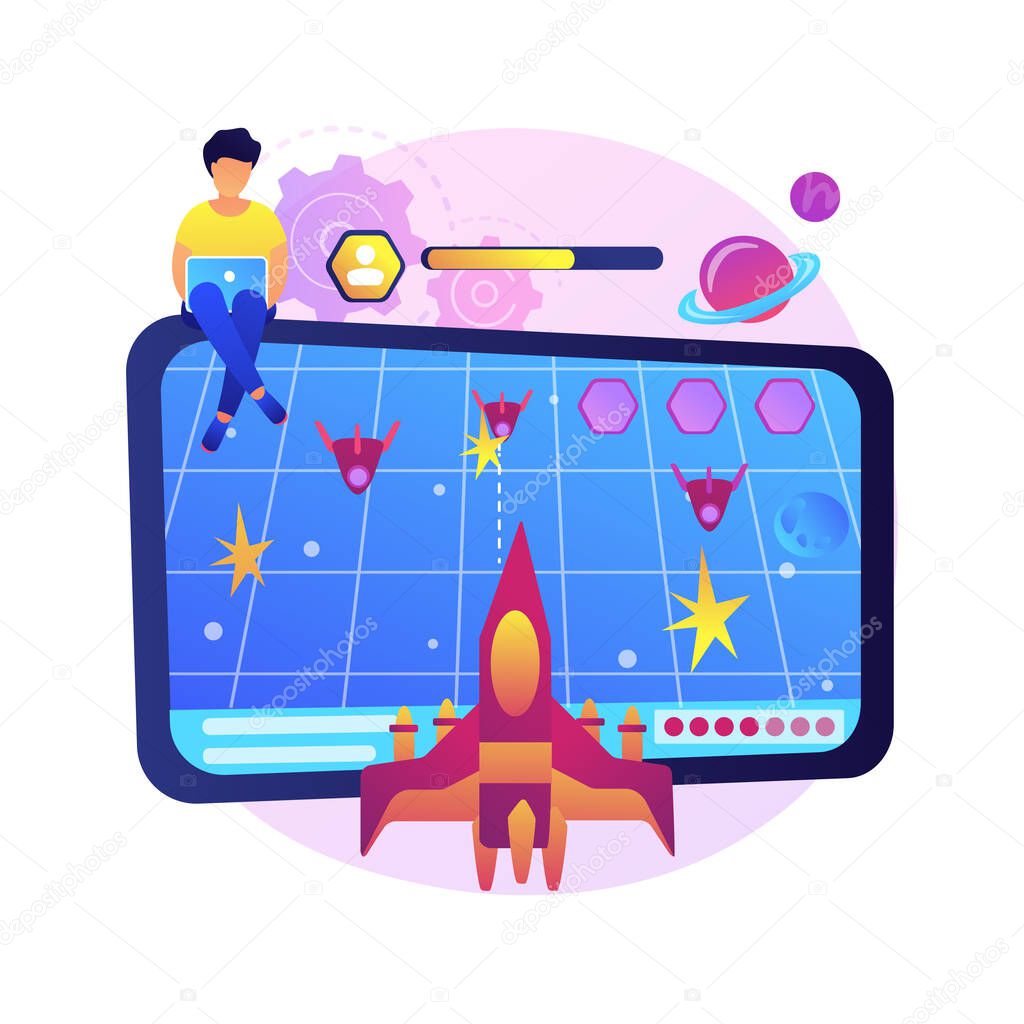 Action game abstract concept vector illustration. Fighting pc game, first-person shooter, action games championship, multiplayer online battle arena, real-time playing platform abstract metaphor.
