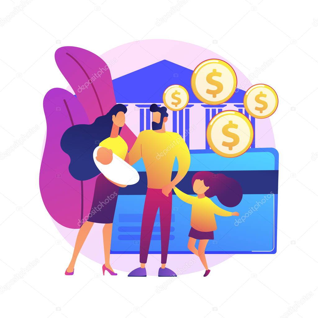 Dependant family member abstract concept vector illustration. Dependent sibling, elderly support, minor child, disabled parent, sick husband or wife, serious illness, caregiver abstract metaphor.