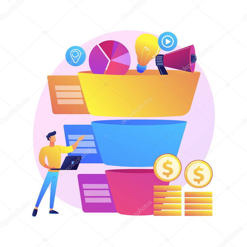 Sales pipeline management abstract concept vector illustration. Pipeline analysis, CRM, representation of sales prospects, customer prospects lifecycle, reaching sales quota abstract metaphor.