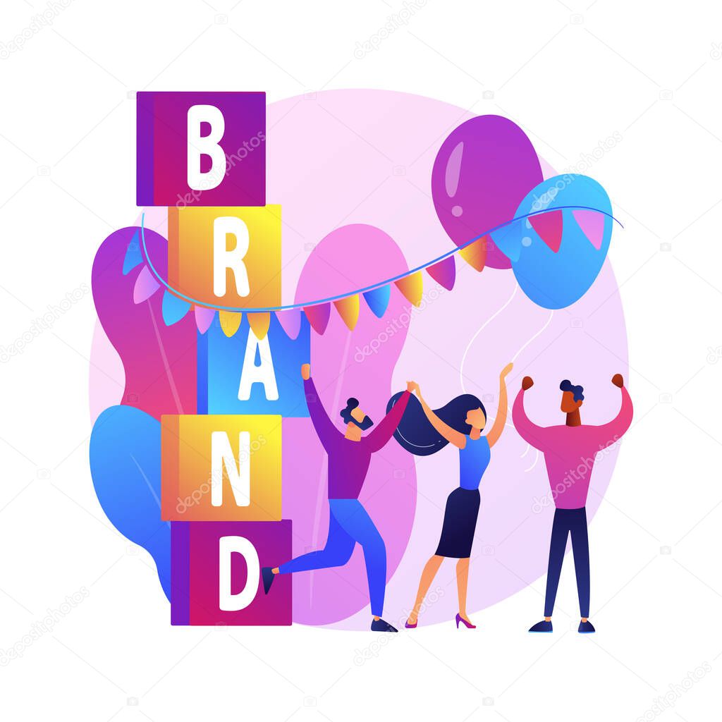 Brand event abstract concept vector illustration. Event management, sponsored organization, brand presence, marketing booth,  event-specific landing page, display advertising abstract metaphor.