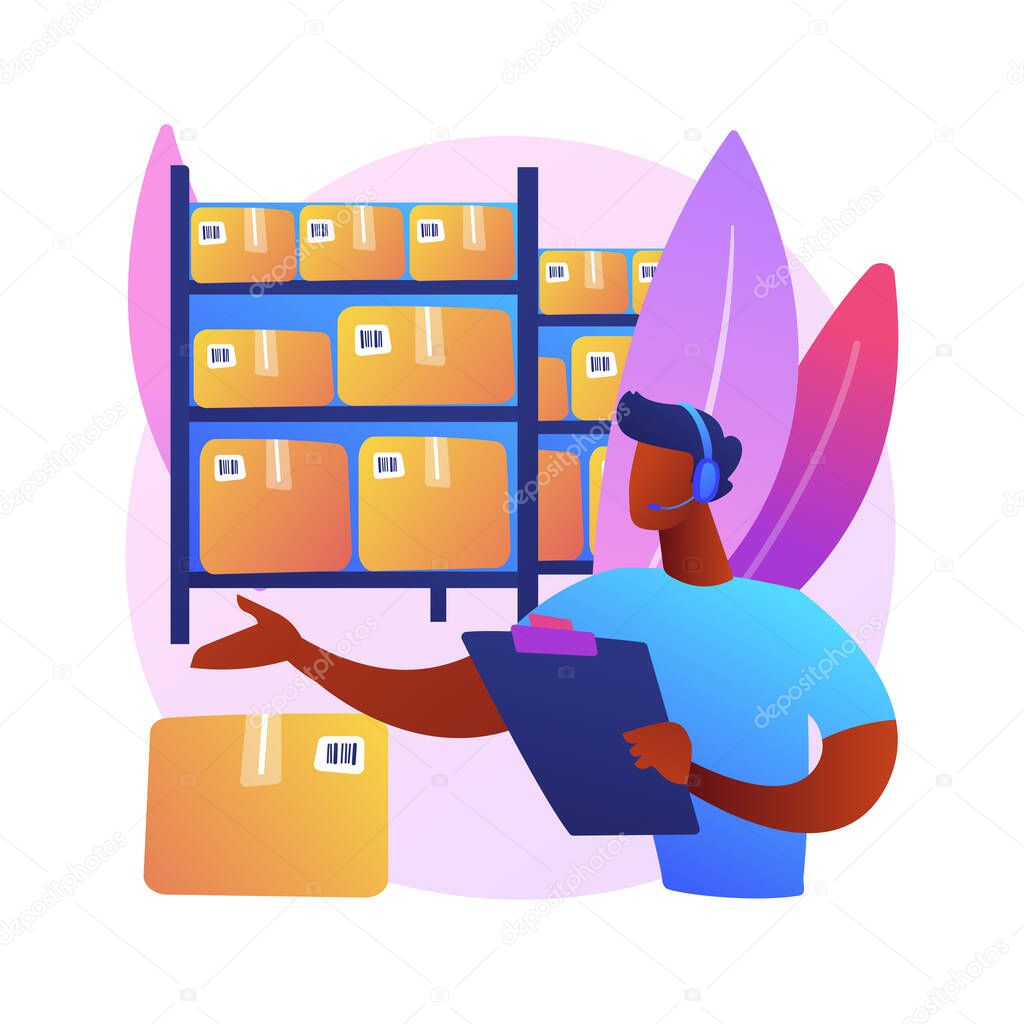 Warehouse voice tasking abstract concept vector illustration. Voice picking, speech-based warehousing, hands-free and eyes-free system, accurate automated paperless operations abstract metaphor.