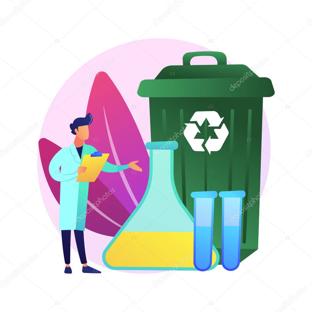 Chemical recycling abstract concept vector illustration. Hazardous waste management, plastics recycling method, polymeric material reuse, chemical trash disposal and utilization abstract metaphor.
