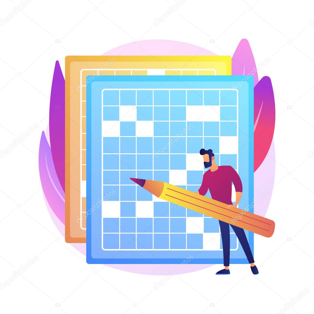Do a crossword and sudoku abstract concept vector illustration. Stay home games and puzzles, keep your brain in shape, self-isolation time spending, quarantine leasure activity abstract metaphor.