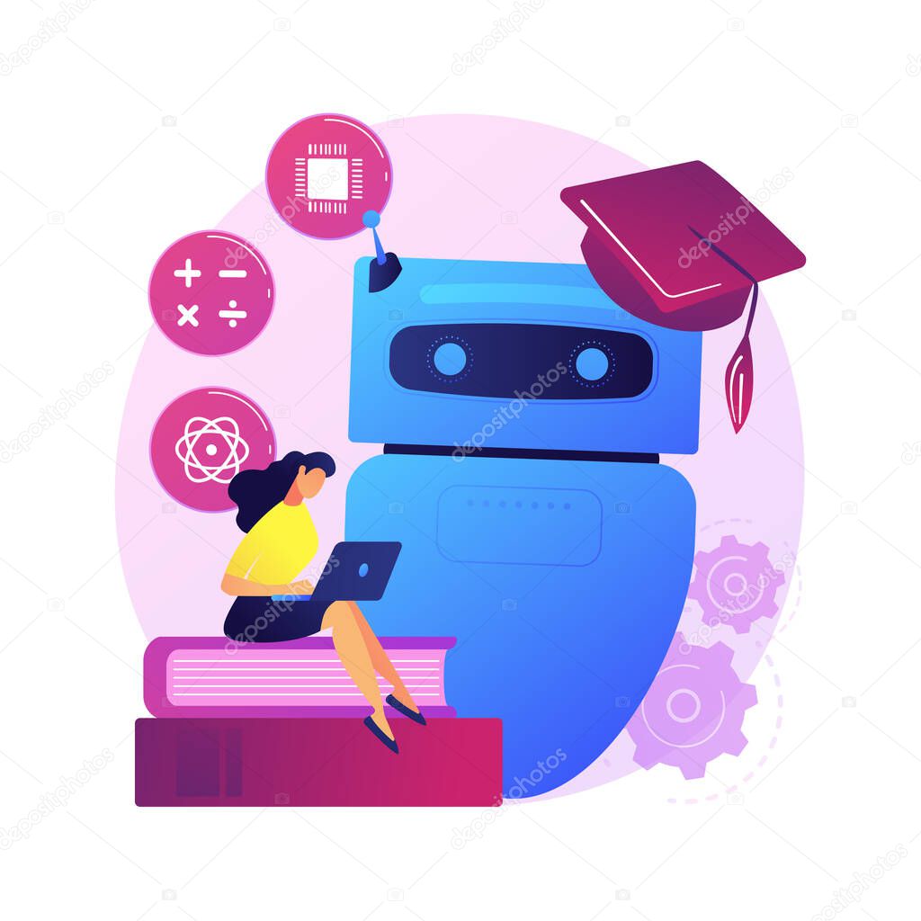 Chatbot self learning abstract concept vector illustration. Chatbot ability, virtual assistants, AI chat software development, machine self learning, advanced bot service abstract metaphor.