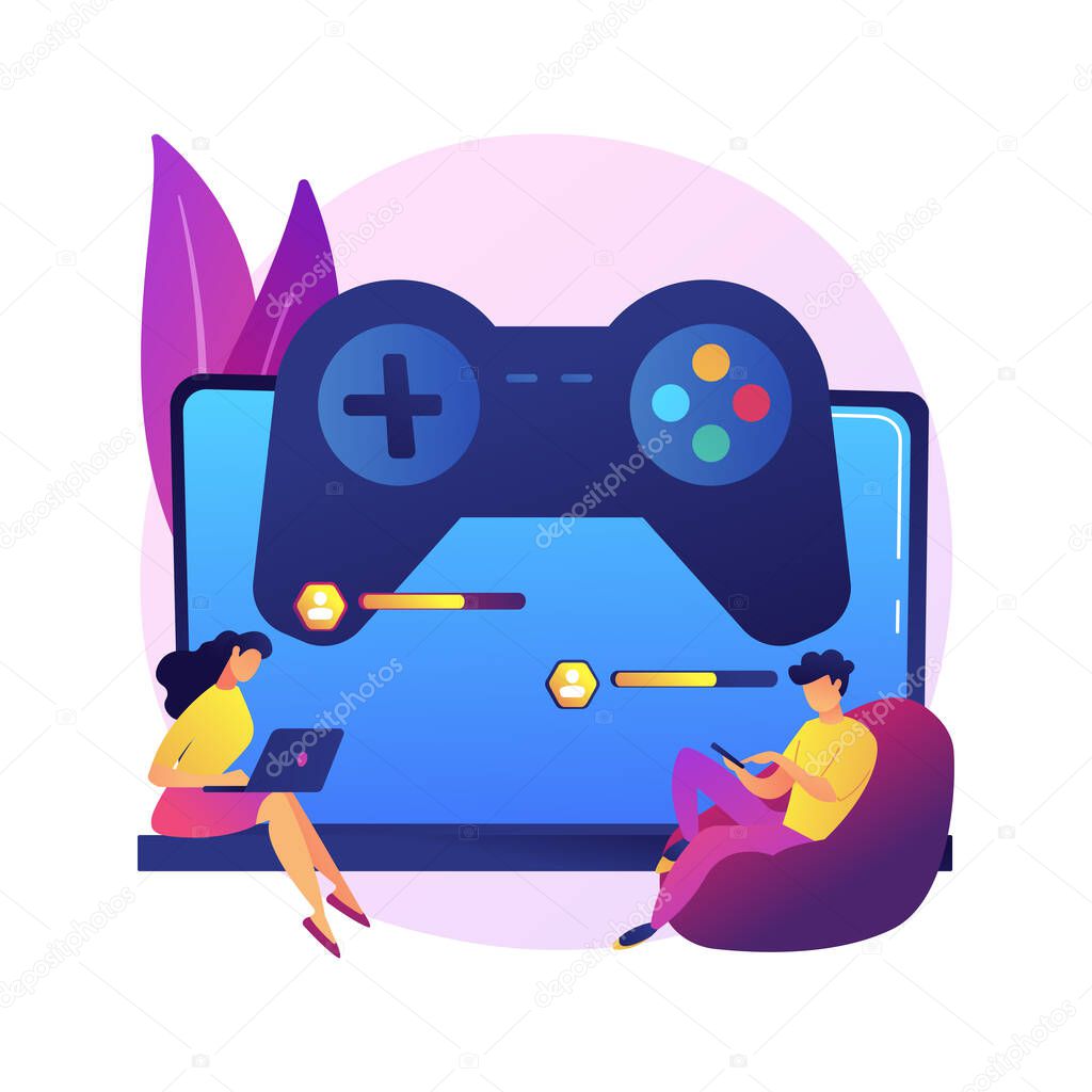 Cross-platform play abstract concept vector illustration. Remote games play, cross-platform online multiplayer, support any console, universal video game, all platform access abstract metaphor.