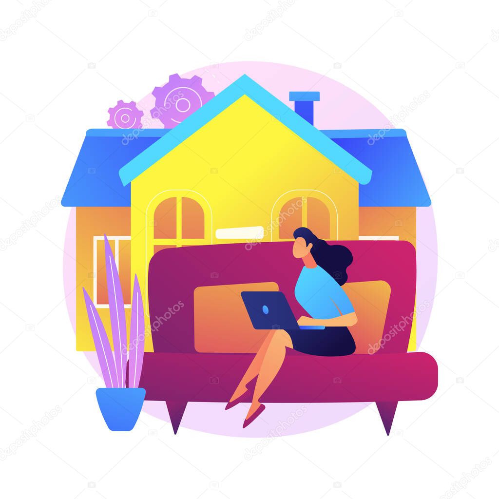 Stay at home abstract concept vector illustration. Forced isolation, covid19 outbreak prevention measures, social distance, governmental support, self protection, wear mask abstract metaphor.