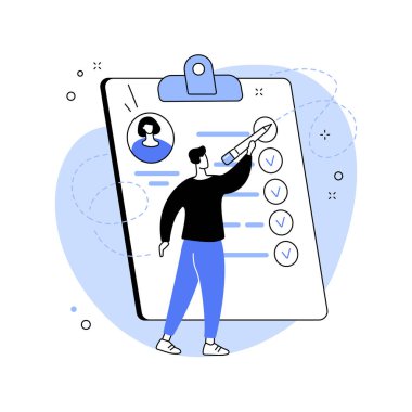 Çalışan değerlendirmesi soyut konsept vektör çizimi. Çalışan değerlendirmesi, değerlendirme formu, iş performans değerlendirmesi, SWOT analizi, işe alım yazılımı, denetçi buluşması soyut metafor.