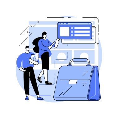 Şirket web sitesi soyut konsept vektör çizimi. Resmi şirket web sitesi, iş çevrimiçi temsili, kurumsal vizyon sayfası, web geliştirme, grafik tasarım hizmetleri soyut metafor.