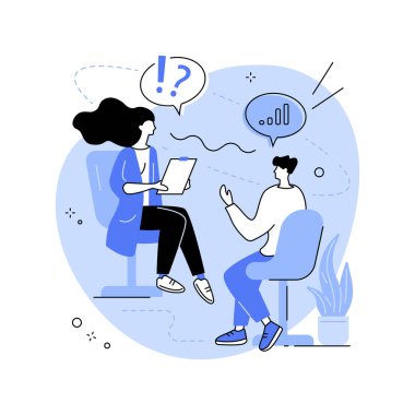 İş görüşmesi soyut konsept vektör çizimi. İstihdam süreci, bir aday seçmek, mülakata hazırlanmak, soruları cevaplamak, iş başvurusu yapmak, işe alım görevlisi, işe alım müdürü soyut metaforu.