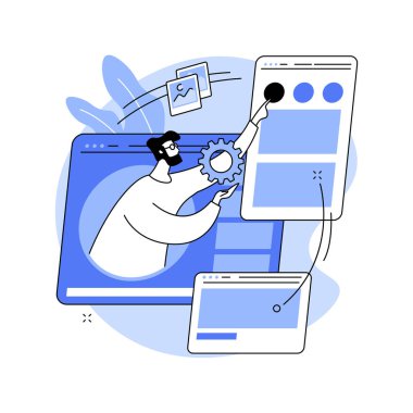 Web sitesi soyut konsept vektör çizimi şablonu. İniş sayfası html şablonu, site inşa hizmeti, ticari ve kişisel kullanım, web inşa platformu, tasarım teması soyut metafor.