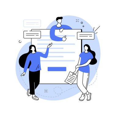 Soyut konsept vektör çizimi hakkında. Web sitesi menüsü, şirket bilgisi, şirket geçmişi ve felsefesi, web sayfasının başlatılması, kim olduğumuz, UI unsuru, iş profili soyut metaforu.