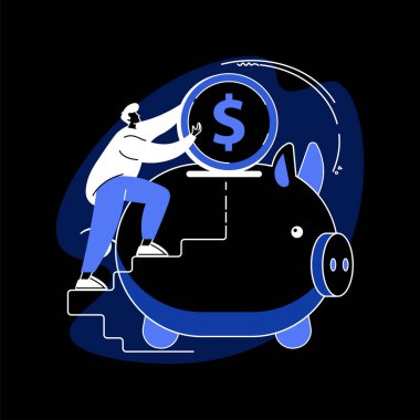 Soyut konsept vektör çizimi için bağış topluyorum. İş için bağış toplama, kurumsal web sitesi, menü barı, UI, başlangıç yatırımı, finans kurumu, çömelme, karanlık mod metaforu bul.
