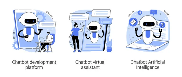 Chatbot Programmazione Astratta Concetto Vettore Illustrazione Set Piattaforma Sviluppo Chatbot — Vettoriale Stock