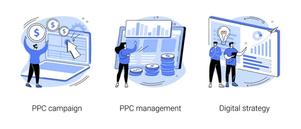 디지털 마케팅은 추상적 일러스트 세트를 Ppc 캠페인 디지털 인터넷 마케팅 — 스톡 벡터