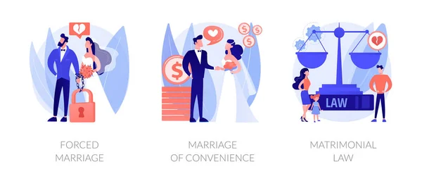 Familjerätt Abstrakt Begrepp Vektor Illustration Set Tvångsäktenskap Skenäktenskap Äktenskapslag Våld — Stock vektor