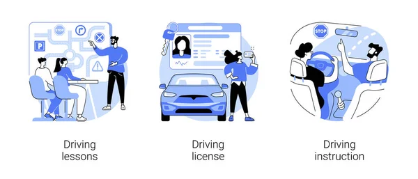 Fahrschule Abstraktes Konzept Vektor Illustration Set Fahrstunden Und Unterricht Führerschein — Stockvektor