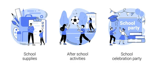 Schuljahr Abstrakte Konzept Vektor Illustration Set Schulbedarf School Aktivitäten Party — Stockvektor