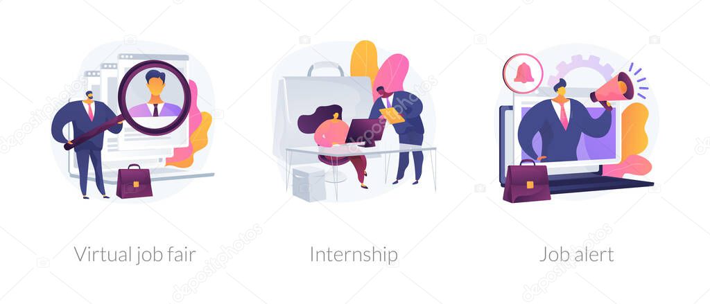 Job proposal abstract concept vector illustration set. Virtual job fair, internship, job alert, online hiring, human resources service, professional growth, career building abstract metaphor.