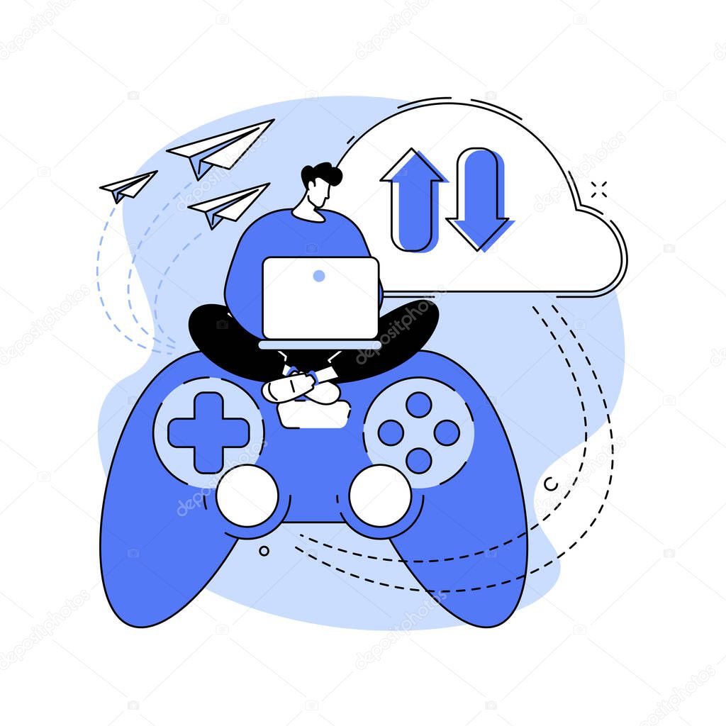 Cloud gaming abstract concept vector illustration. Gaming on demand, video and file streaming, cloud technology, various devices game, online platform, AI gaming solution abstract metaphor.
