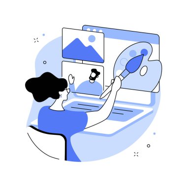 Sanal sanatlar ve el sanatları online dersler soyut konsept vektör illüstrasyonu. DIY öge üreticisi, karantinada becerileri geliştirme, çevrimiçi dersler, ücretsiz dersler, eğitim platformu soyut metaforu.