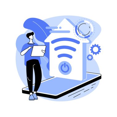 Akıllı ev 2.0 soyut konsept vektör çizimi. Gelecek nesil IoT, bilişsel zekaya, kapalı altyapıya, akıllı yaşam ortamına, soyut yaşam kalitesine sahip metafora ev sahipliği yapıyor..