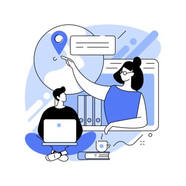 Çevrimiçi öğretmen ya da soyut konsept vektör çizimi. Talep ödevinde, öğretmenler çevrimiçi, ev okulu, kişisel öğrenim, video çağrısı, webinar izleme, not yazma, sınav soyut metaforu için hazırlık.