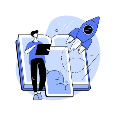 Artırılmış gerçeklik kitabı soyut konsept vektör çizimi. Eğitim modeli, dijital içerik, akıllı telefon ve oyun konsolu, video oynatma, metin soyut metaforu ile etkileşim.