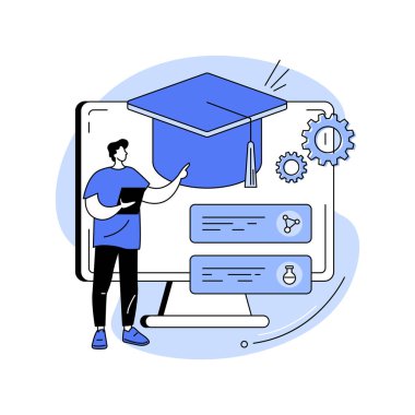 Yönetim sistemi soyut konsept vektör çizimi öğreniliyor. Eğitim teknolojisi, çevrimiçi öğrenim dağıtımı, yazılım uygulaması, eğitim kursu, özel ders programı soyut metaforu.
