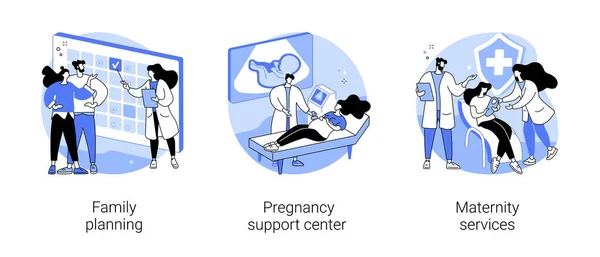 Těhotenství Porodní Podpora Abstraktní Koncepce Vektorové Ilustrace Set Plánování Rodičovství — Stockový vektor
