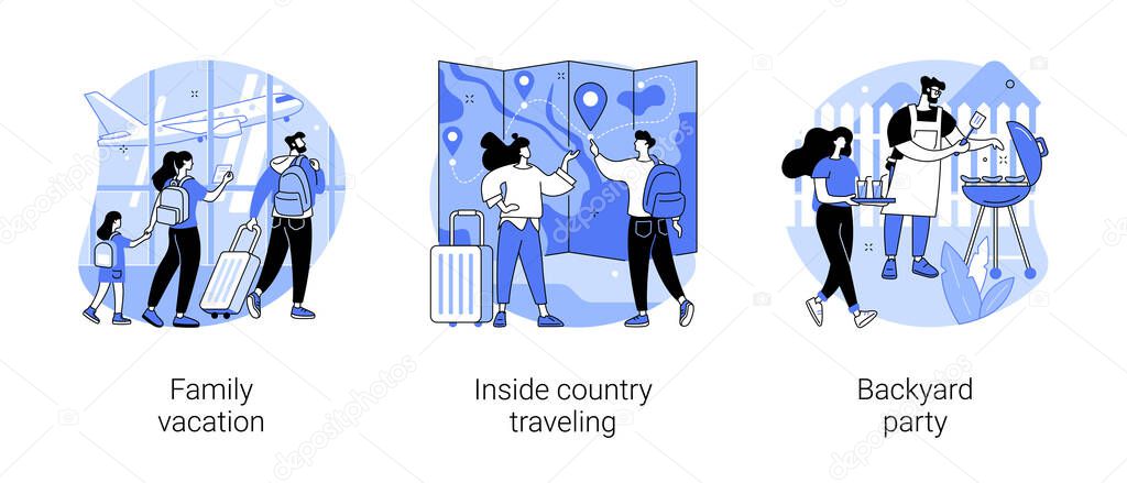 Family adventure and fun abstract concept vector illustrations.