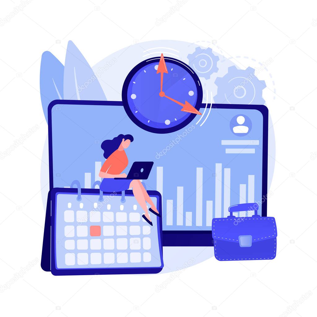 Time and attendance tracking system abstract concept vector illustration.