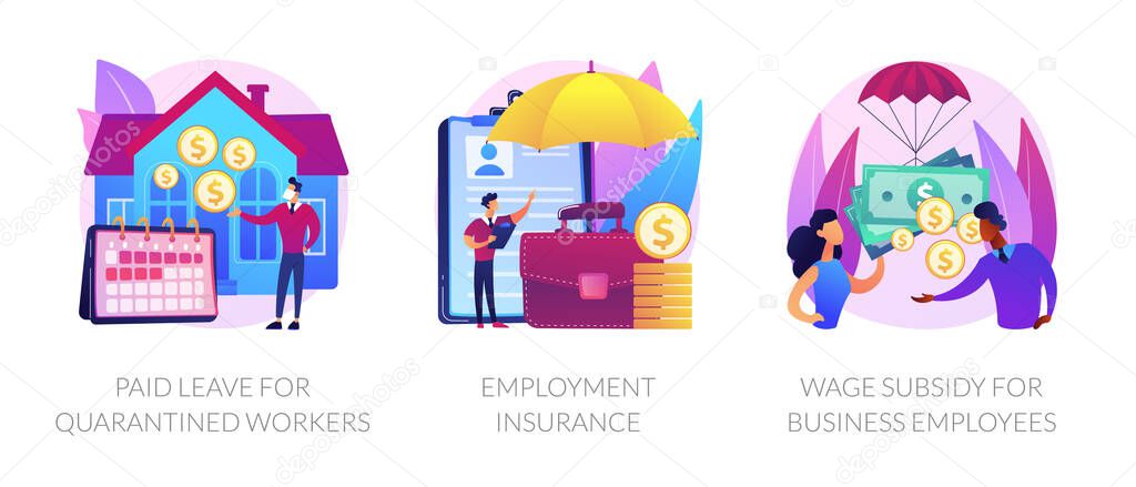Governmental support for quarantined worker abstract concept vector illustrations.
