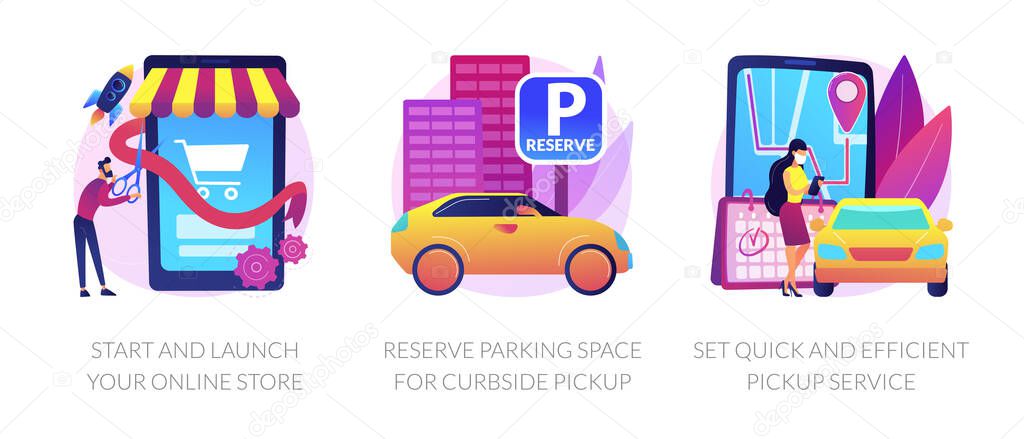 Online store pickup service abstract concept vector illustrations.