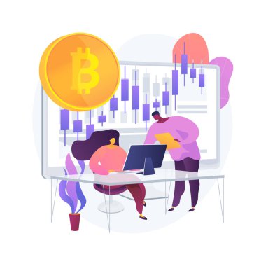 Kripto para birimi alım satım masası soyut konsept vektör çizimi.