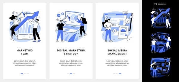 Estratégia de marketing digital aplicativo móvel UI kit. —  Vetores de Stock