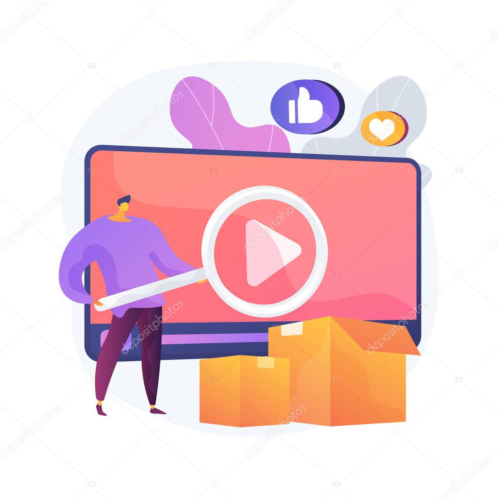 Unboxing video abstract concept vector illustration.