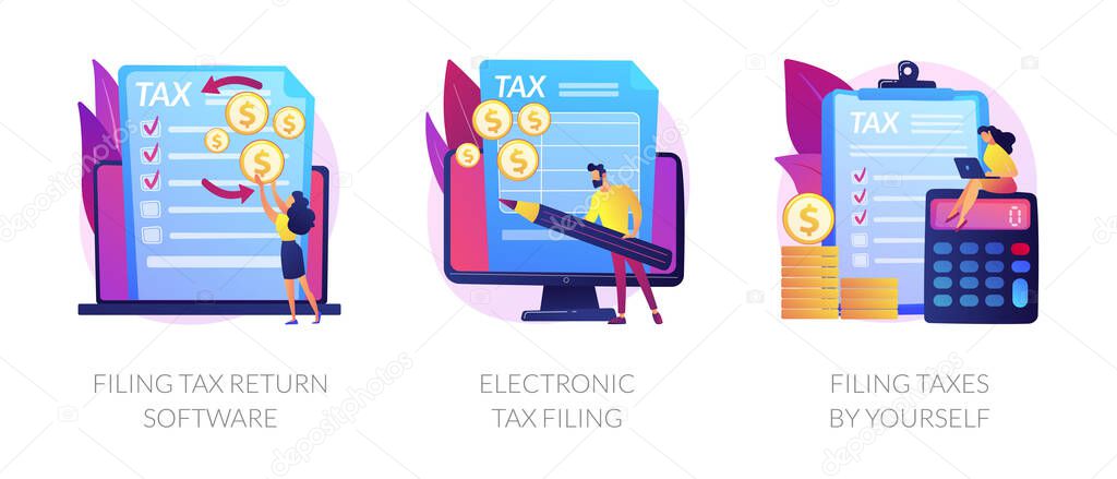 Filing tax return software vector concept metaphors.