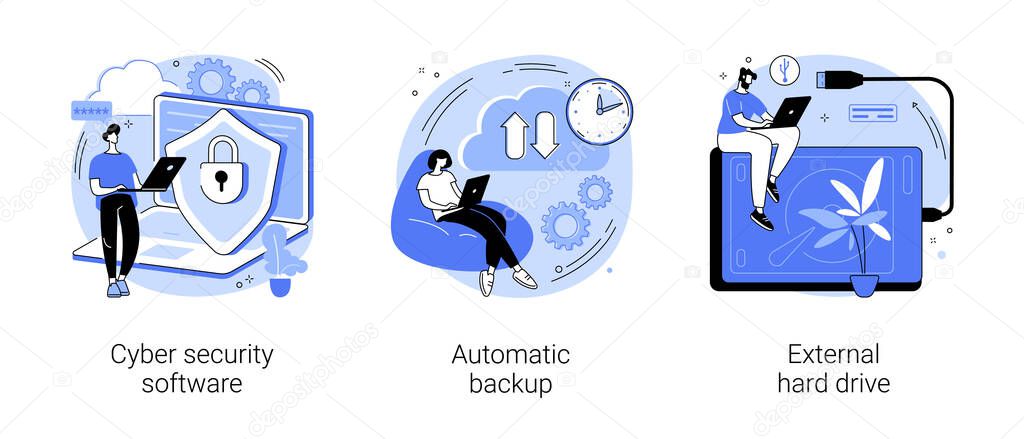 Data protection and recovery abstract concept vector illustrations.