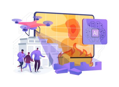 Gelişmiş Gerçek Zamanlı Hasar Değerlendirmesi soyut konsept vektör çizimi. Felaket Tepkisi ve Yönetim. Gerçek zamanlı hasar değerlendirmesi görüşü geliştirir. soyut metafor.