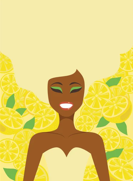 Glamourous Girl Character Yellow Lemon Pattern Background — Stock Vector