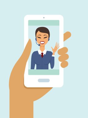 İnsan el Smartphone destek sohbet ile tutarak