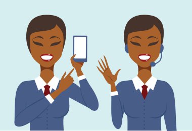 İki kız karakter müşteriler destek kavram kümesi