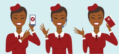 Üç Kabin mürettebatı karakter müşteriler destek kavram kümesi