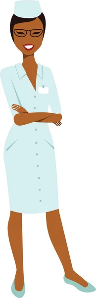 Africana Etnia Mujer Médico Carácter Pie Figura Completa — Vector de stock