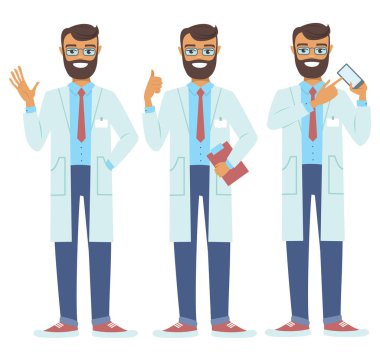 Üç doktor karakter vektör çizim tasarım