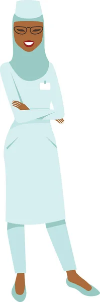 Hermoso Médico Musulmán Usando Hijab Plana Vector Ilustración — Vector de stock