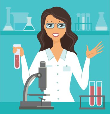 bilim laboratuarında çalışan bilim adamı düz vektör çizim