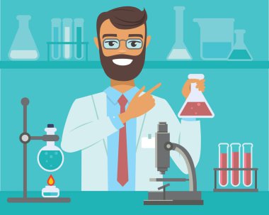 bilim laboratuarında çalışan bilim adamı düz vektör çizim