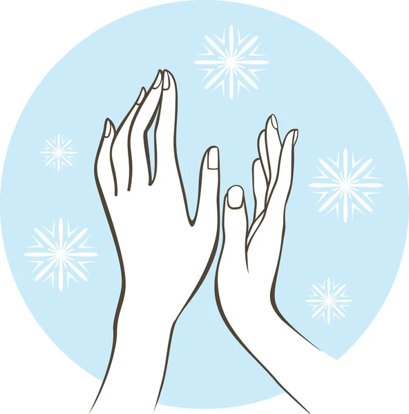 Női kezek téli bőr kezelés fogalma — Stock Vector