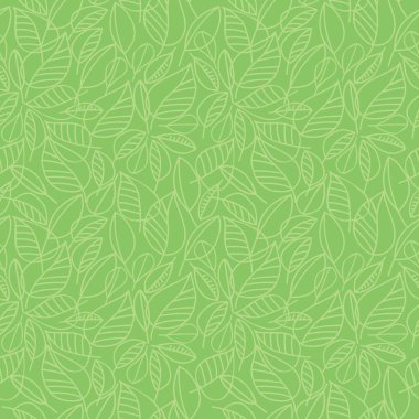 Vektör yeşil yaprakların kontur siluetleri ile seamless modeli